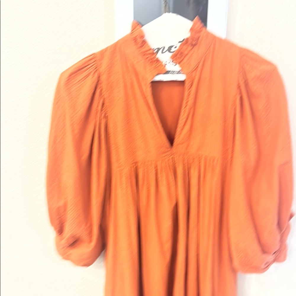 Orange Puff Sleeve Dress